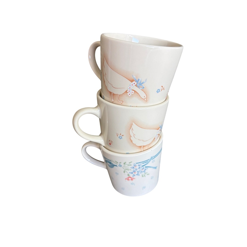 Vintage Corning Country Goose Cornflower Mugs Set 3 USA cottagecore shabby chic